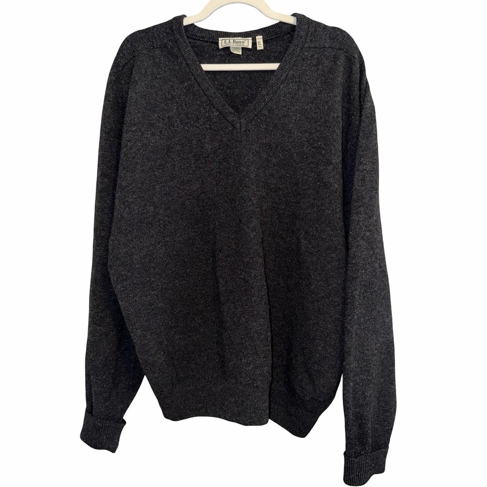 VTG‎ LL Bean  V-Neck Sweater Dark Grey 100% Lambswool Made in Ireland  XL tall